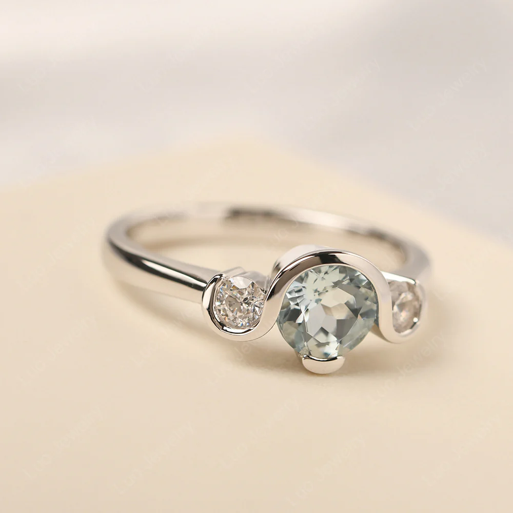 Aquamarine Vintage Bezel Set Engagement Ring - Image 2