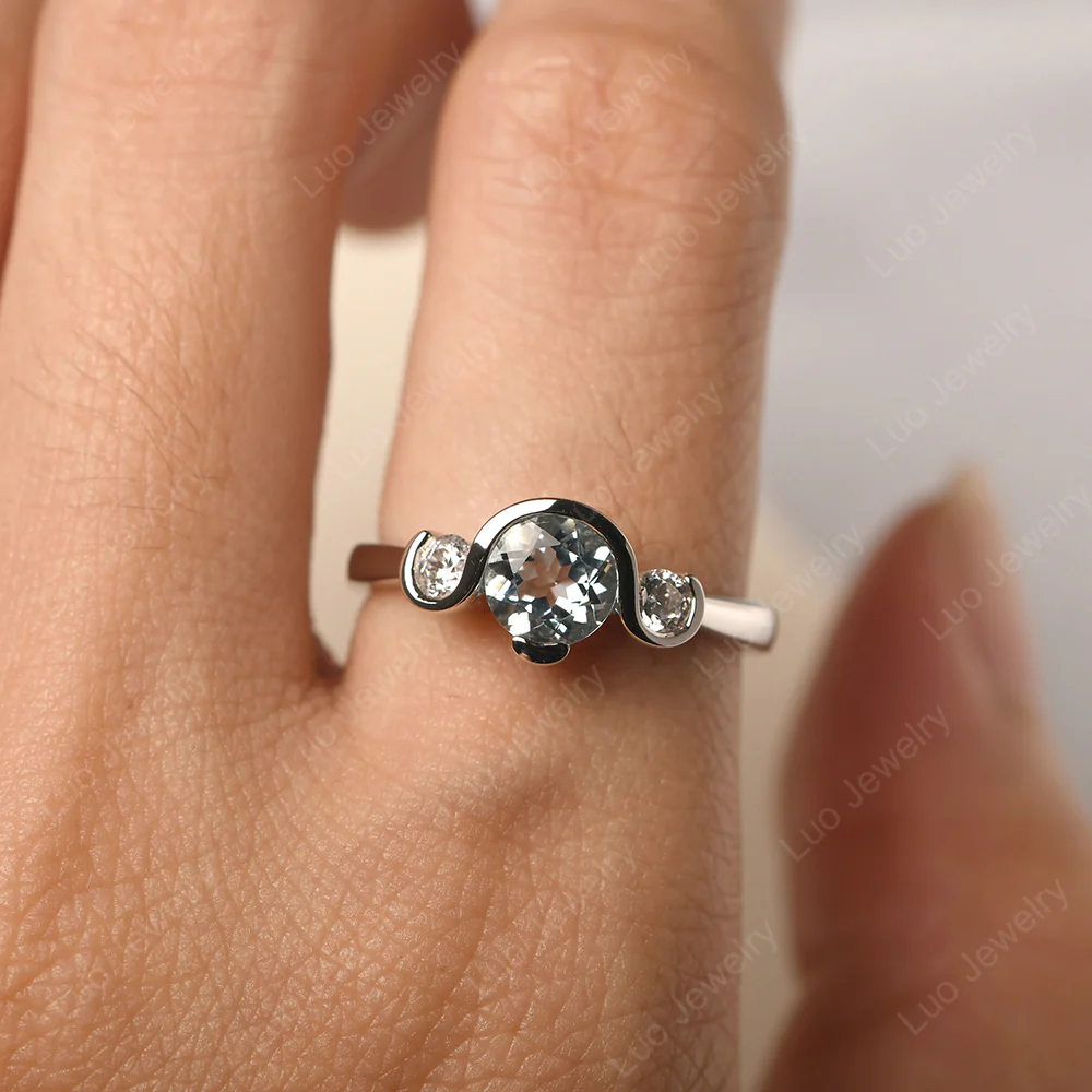 Aquamarine Vintage Bezel Set Engagement Ring - Image 5