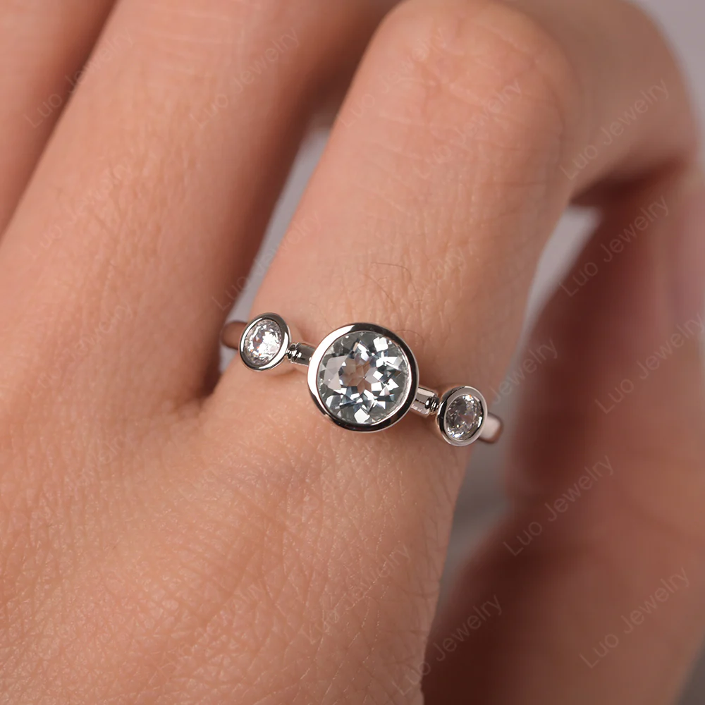 Aquamarine 3 Stone Bezel Set Ring - Image 5