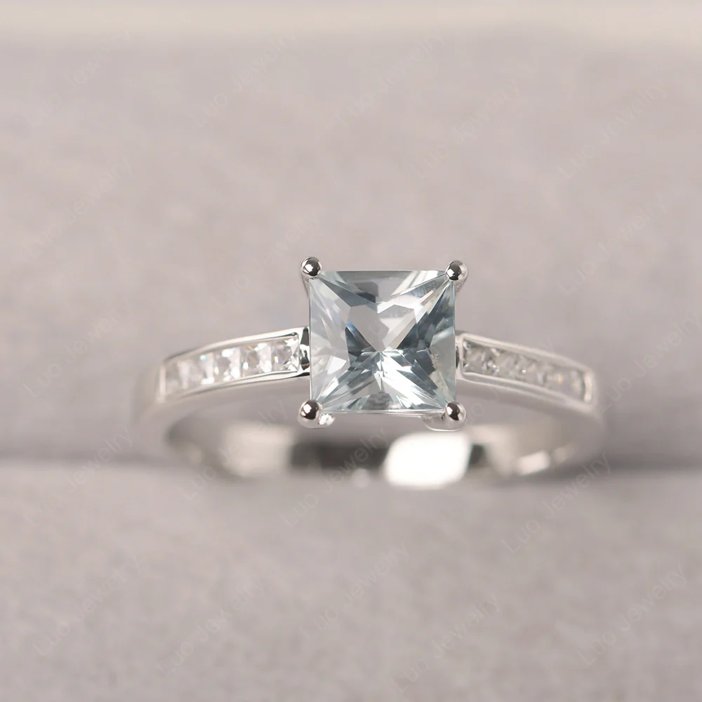 Princess Cut Aquamarine Promise Ring