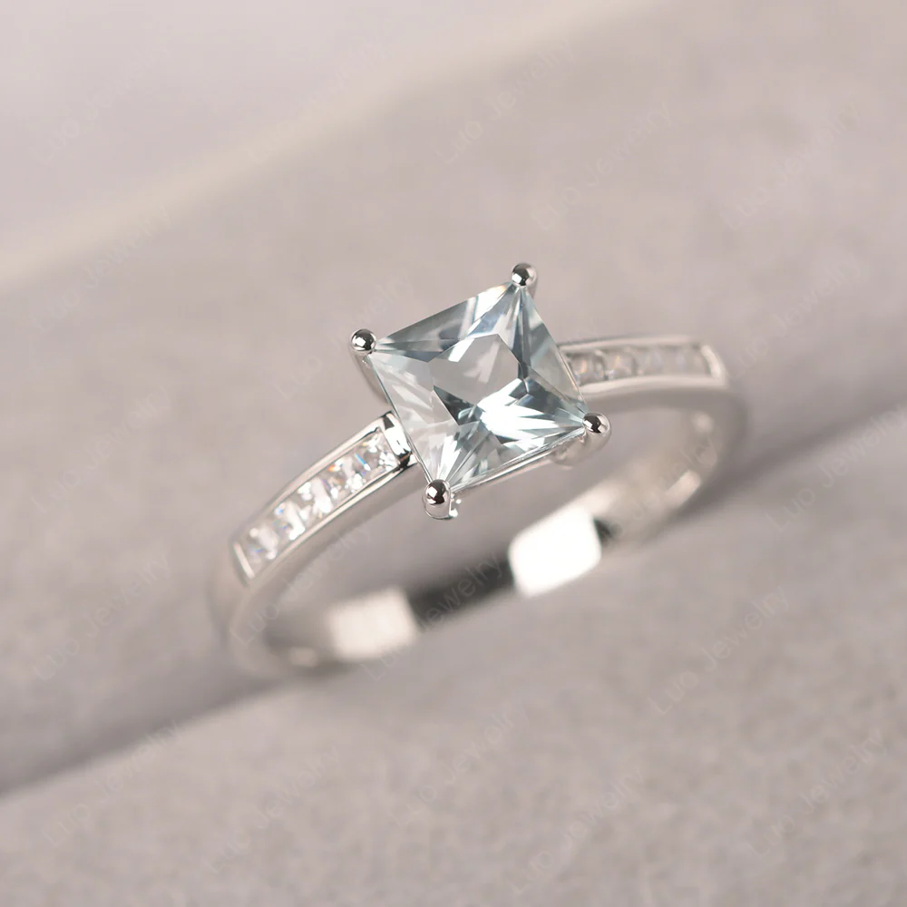 Princess Cut Aquamarine Promise Ring - Image 2