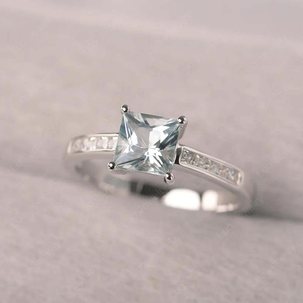 Princess Cut Aquamarine Promise Ring - Image 3