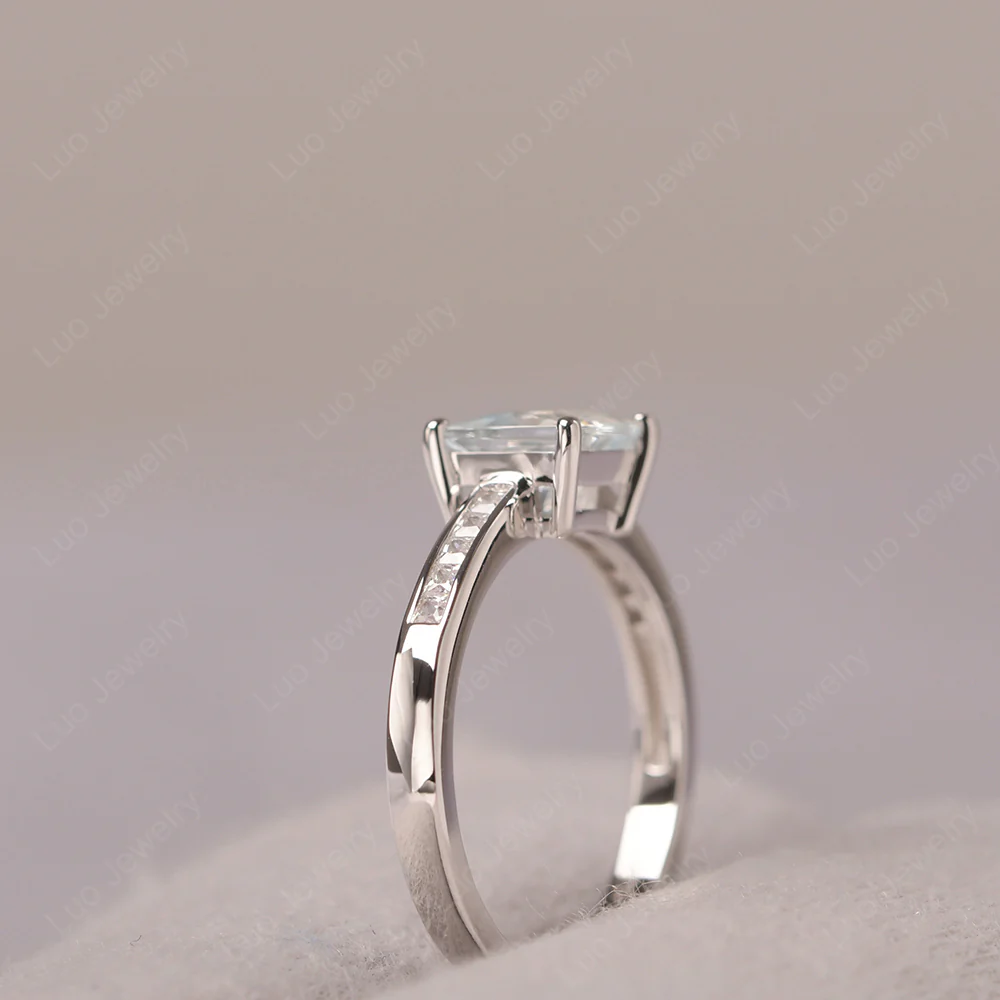 Princess Cut Aquamarine Promise Ring - Image 5