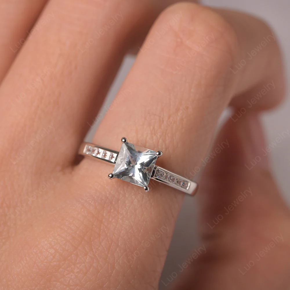 Princess Cut Aquamarine Promise Ring - Image 6