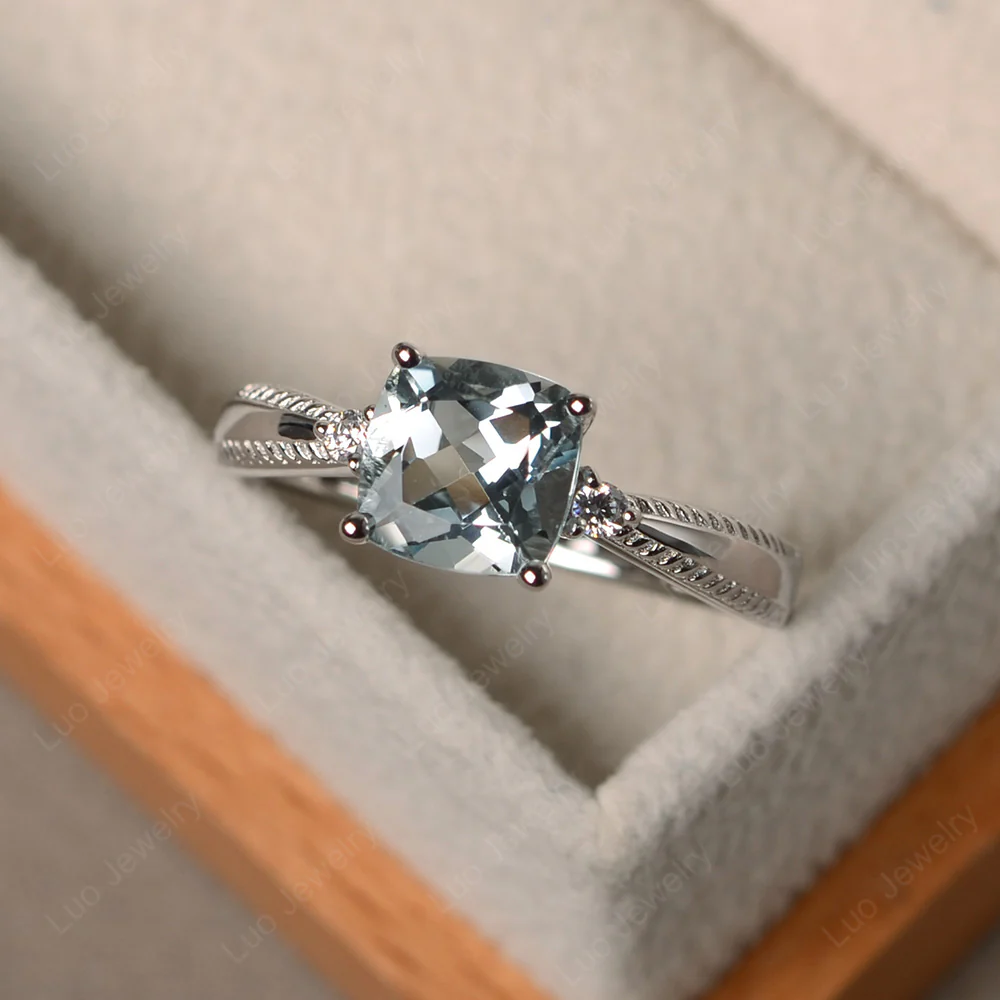 Cushion Cut Aquamarine Engagement Ring