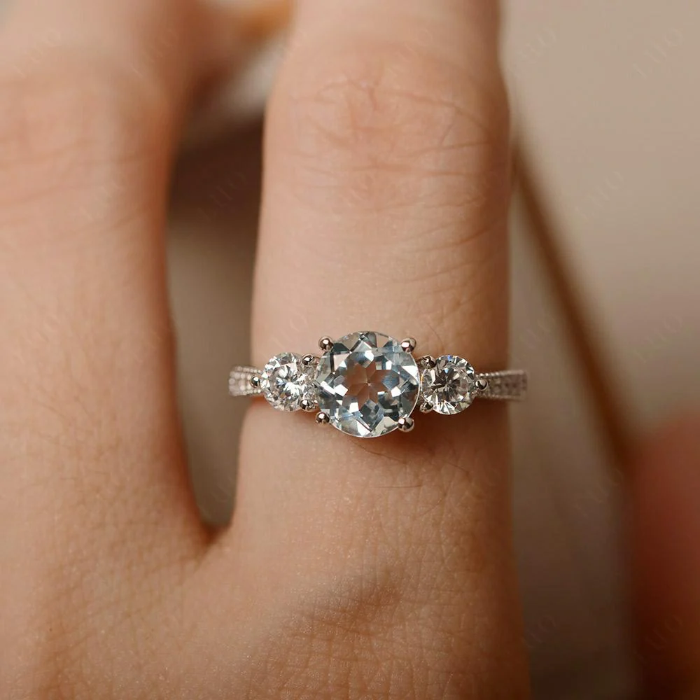 Aquamarine 3 Stone Engagement Ring - Image 13