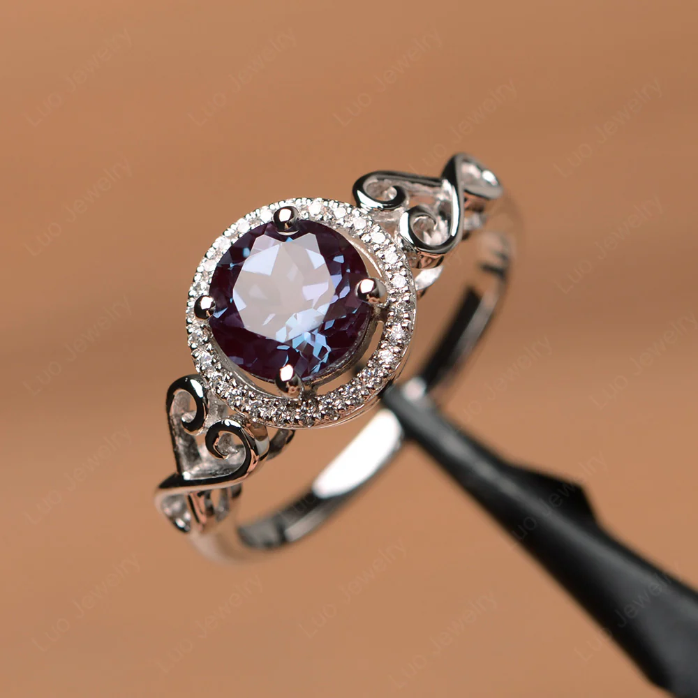 Art Deco Alexandrite Halo Engagement Ring