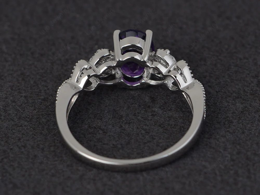 Milgrain Oval Amethyst Ring - Image 3