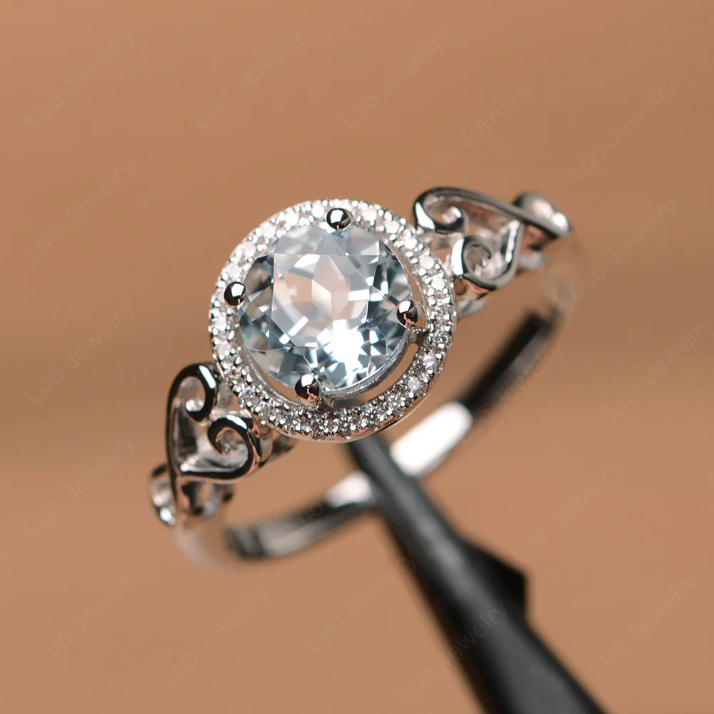 Aquamarine Infinity Halo Engagement Ring