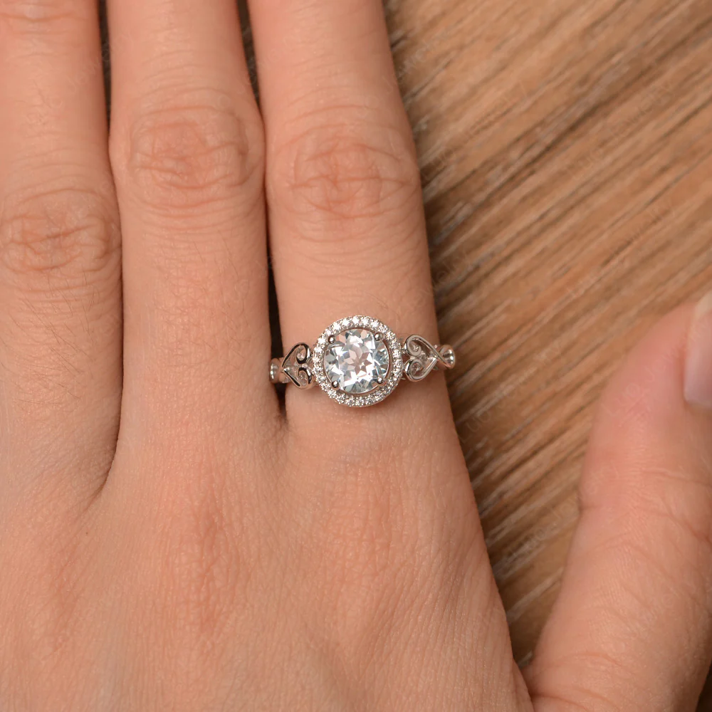 Aquamarine Infinity Halo Engagement Ring - Image 4