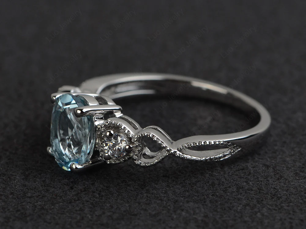 Milgrain Oval Aquamarine Ring - Image 2