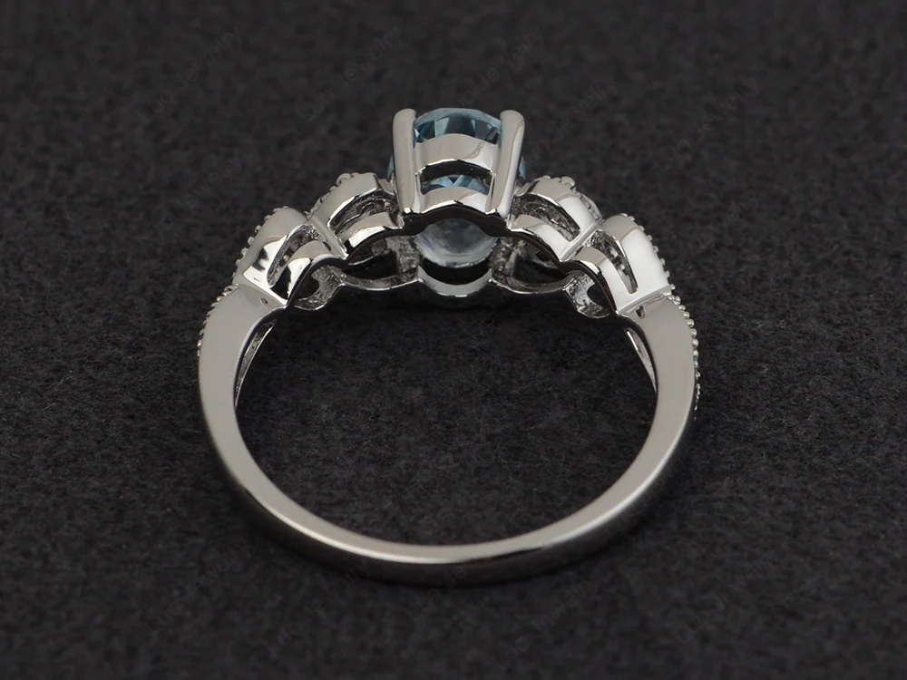 Milgrain Oval Aquamarine Ring - Image 3