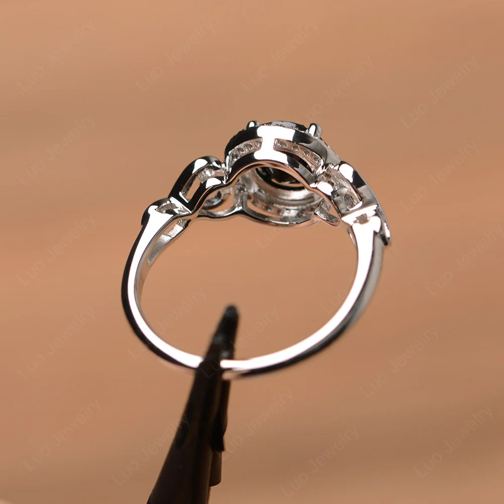 Art Deco Black Spinel Halo Engagement Ring - Image 3