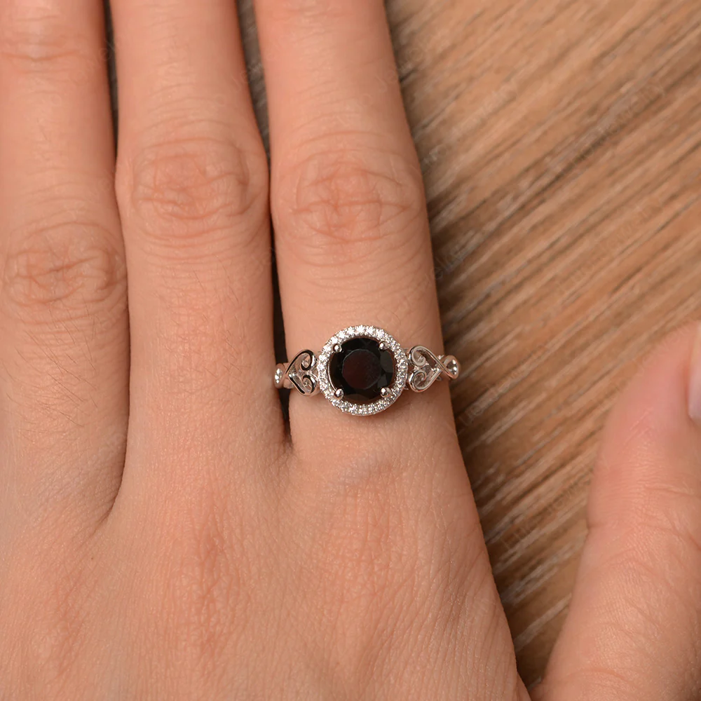 Art Deco Black Spinel Halo Engagement Ring - Image 4