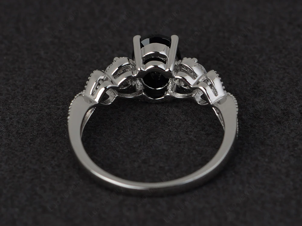 Milgrain Oval Black Spinel Ring - Image 2