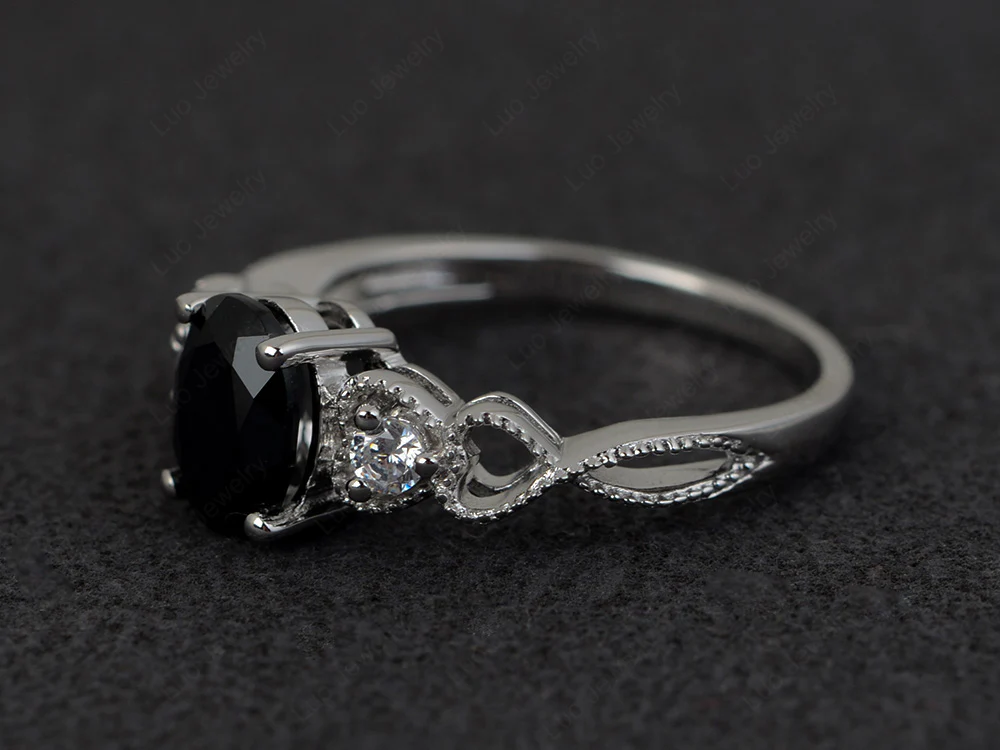 Milgrain Oval Black Spinel Ring - Image 3