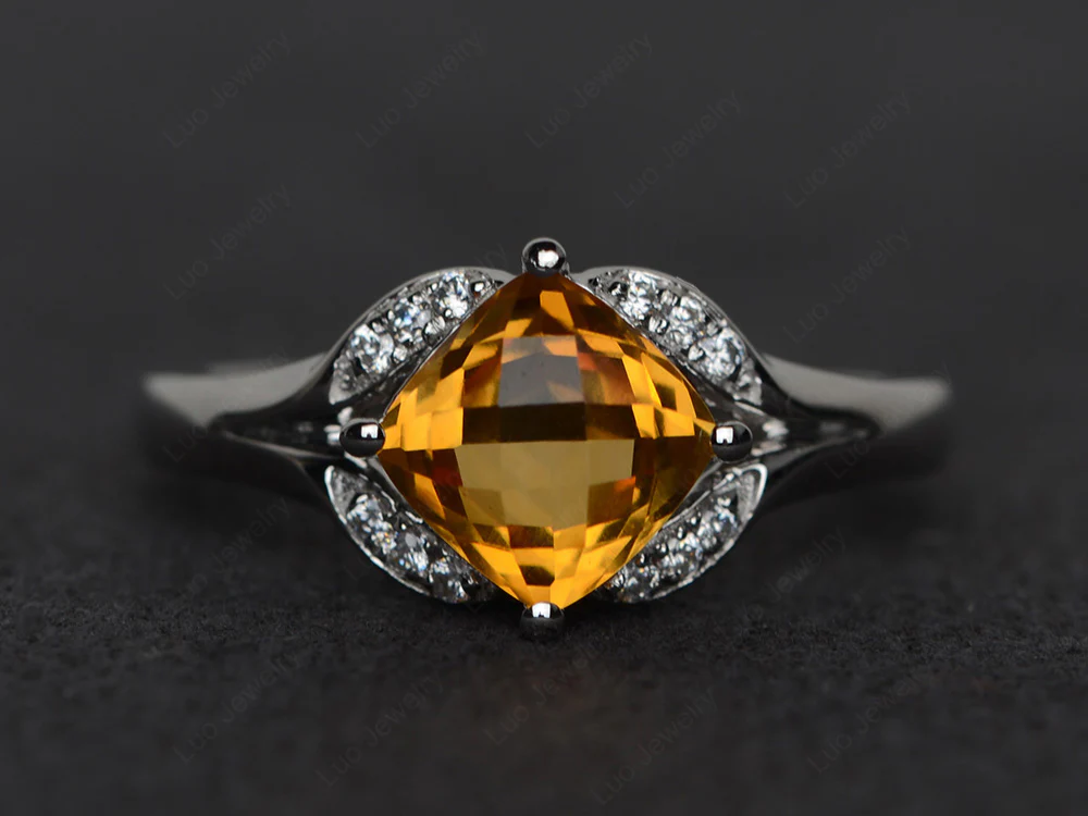 Citrine Kite Set Cushion Cut Ring