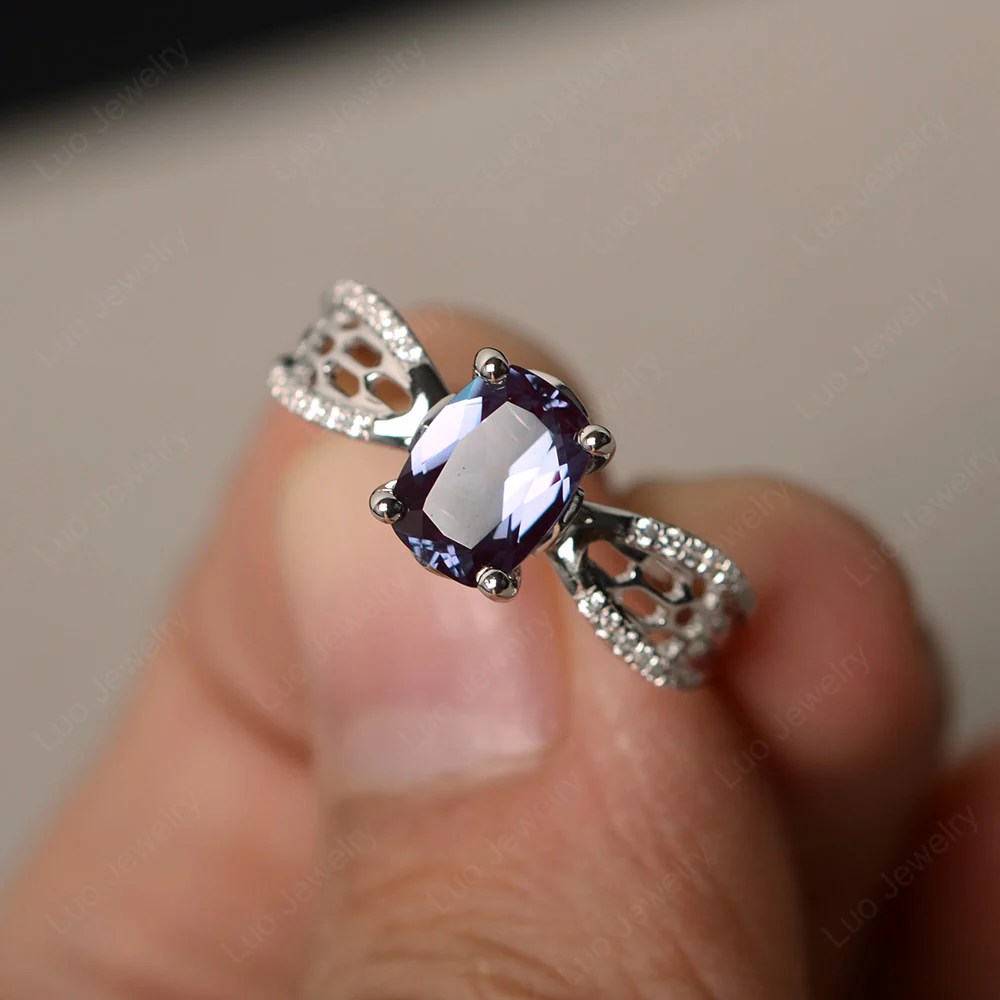 Art Deco Cushion Cut Alexandrite Promise Ring