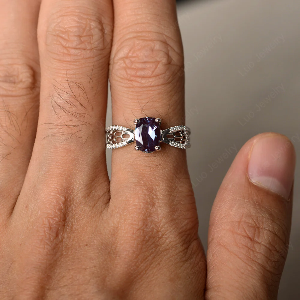 Art Deco Cushion Cut Alexandrite Promise Ring - Image 3