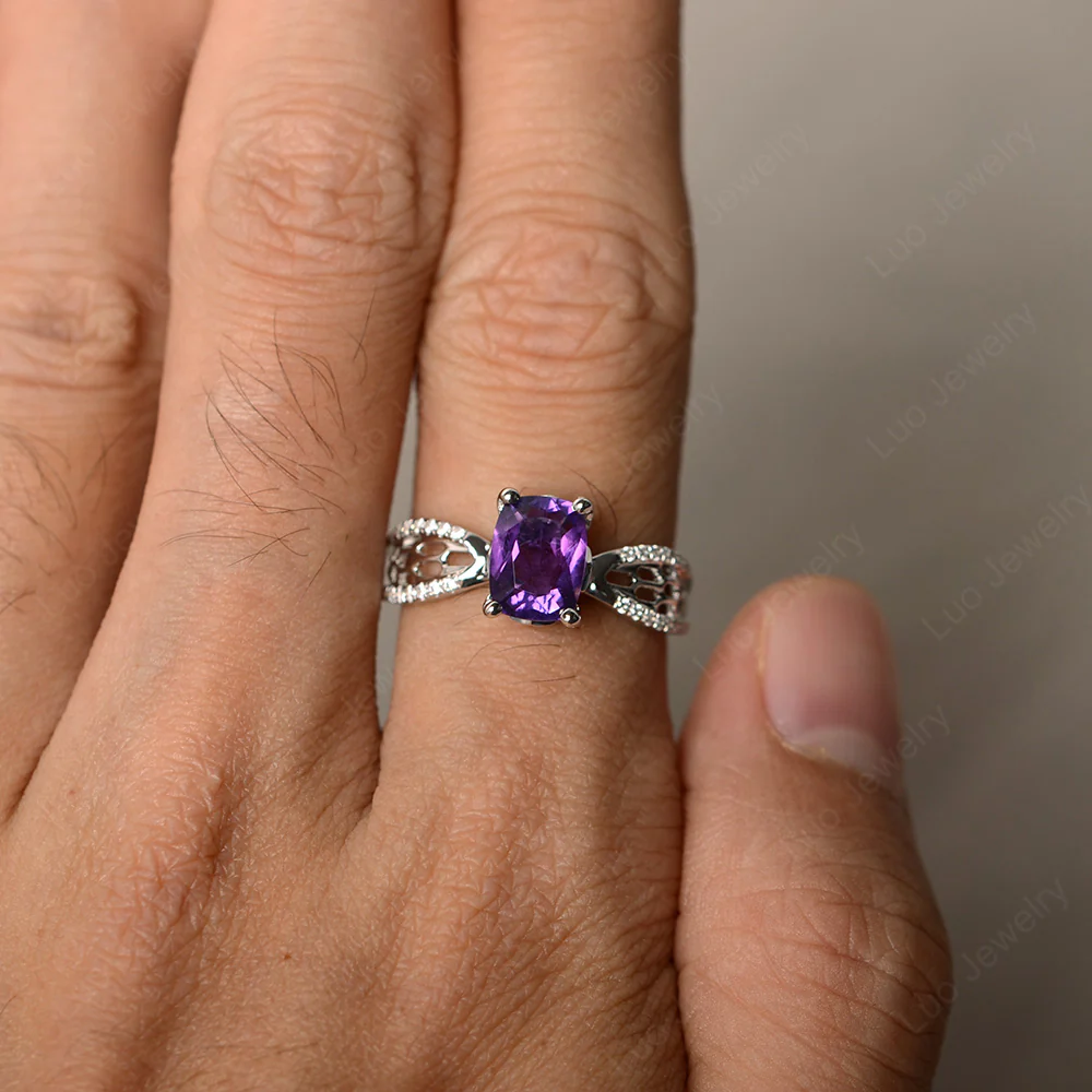 Art Deco Cushion Cut Amethyst Promise Ring - Image 3