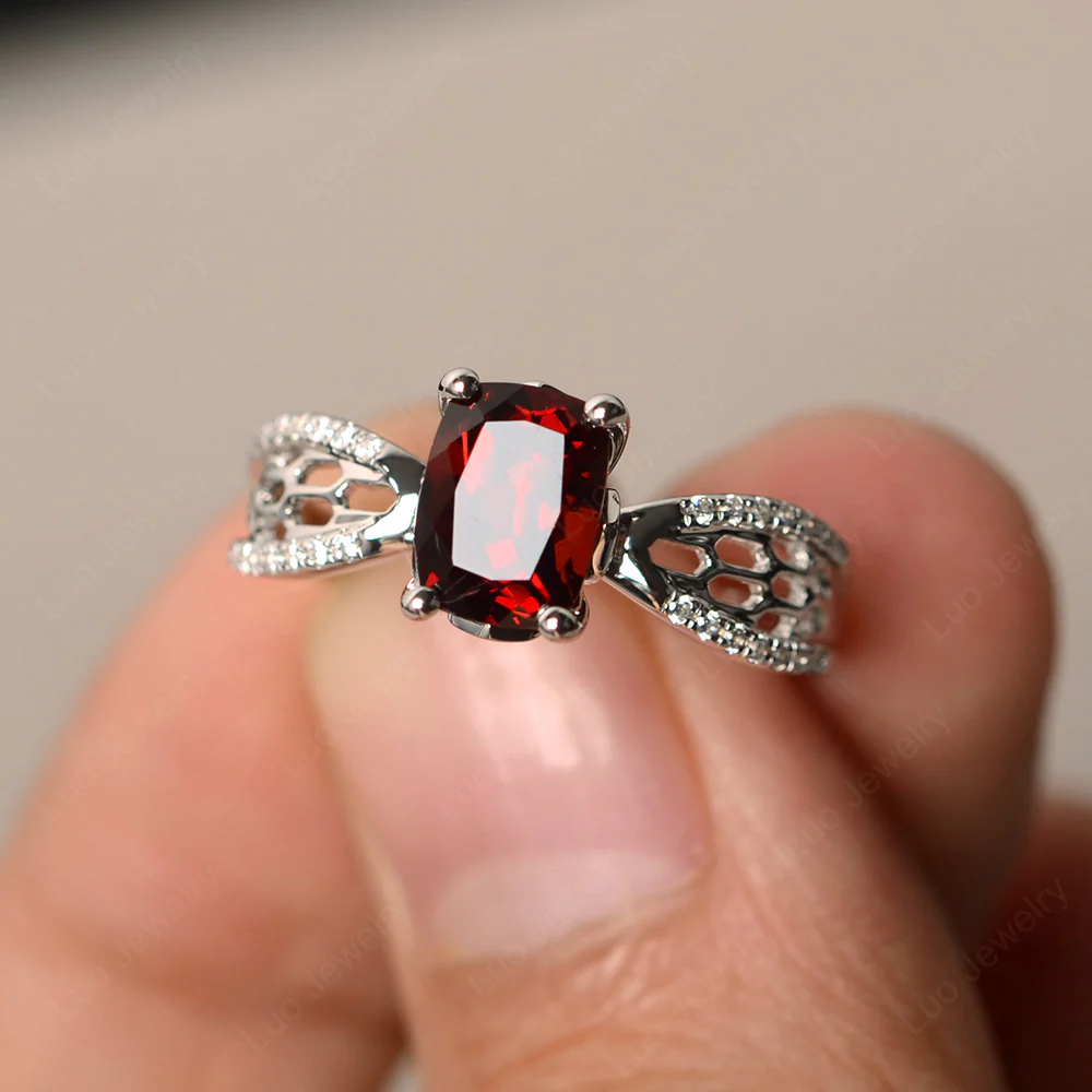 Art Deco Cushion Cut Garnet Promise Ring