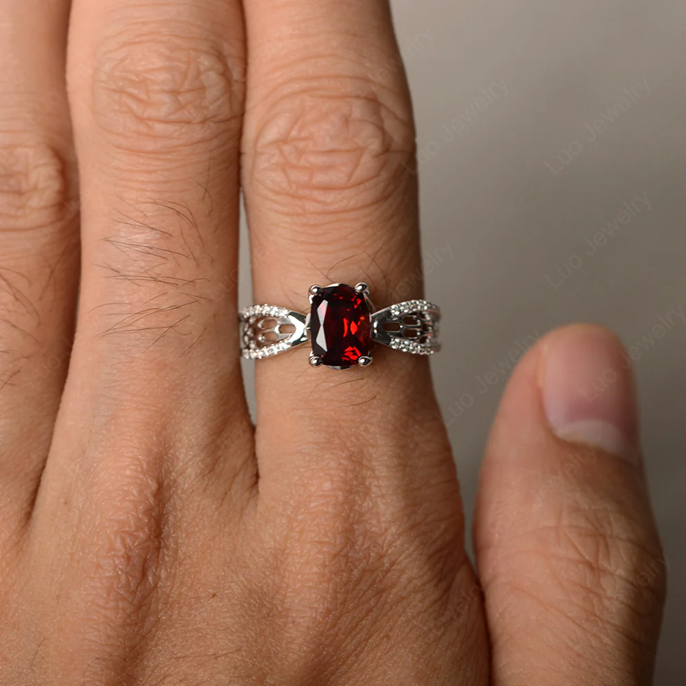 Art Deco Cushion Cut Garnet Promise Ring - Image 3