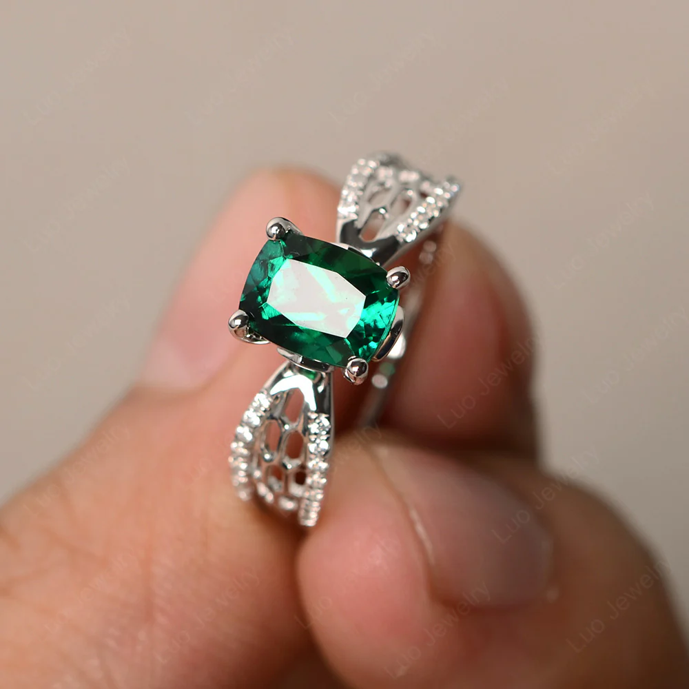 Art Deco Cushion Cut Emerald Promise Ring