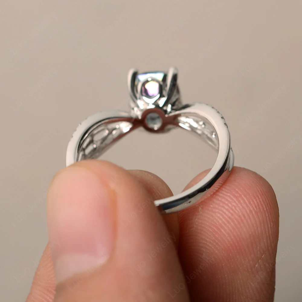 Art Deco Cushion Cut Mystic Topaz Promise Ring - Image 2