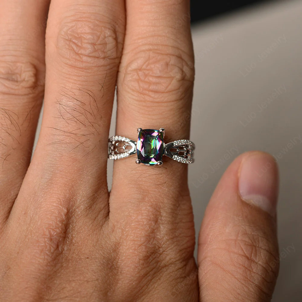 Art Deco Cushion Cut Mystic Topaz Promise Ring - Image 3