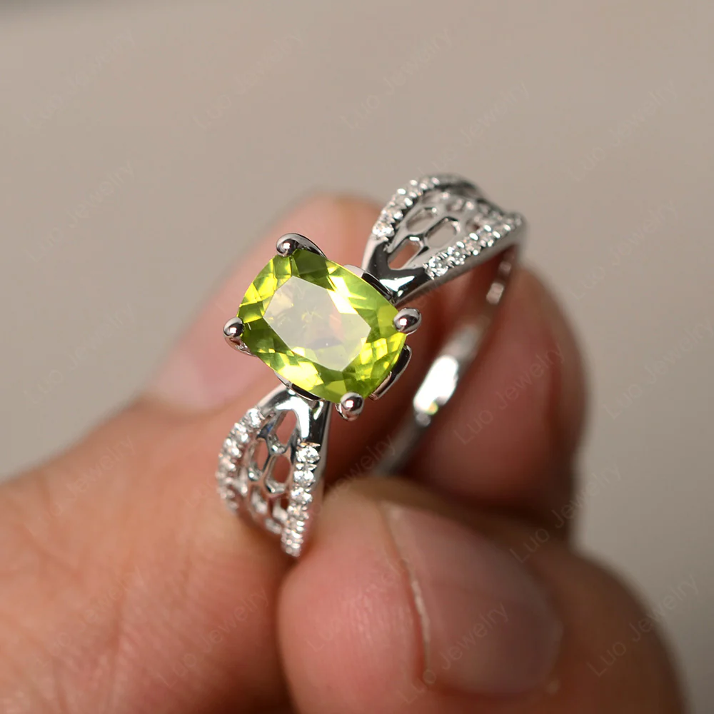 Art Deco Cushion Cut Peridot Promise Ring