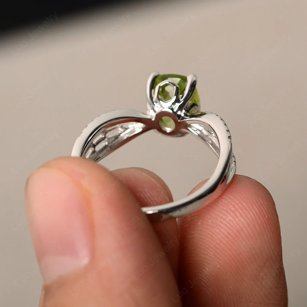 Art Deco Cushion Cut Peridot Promise Ring - Image 2