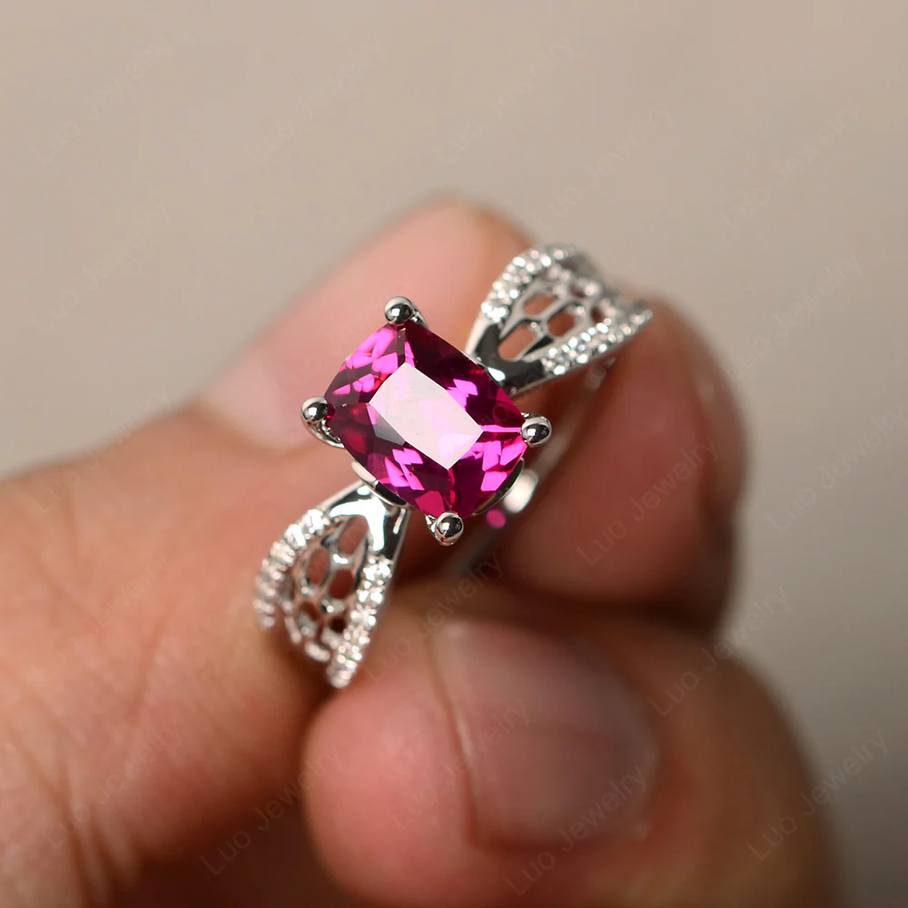 Art Deco Cushion Cut Ruby Promise Ring