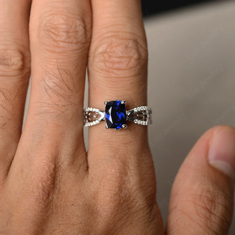 Art Deco Cushion Cut Sapphire Promise Ring - Image 3