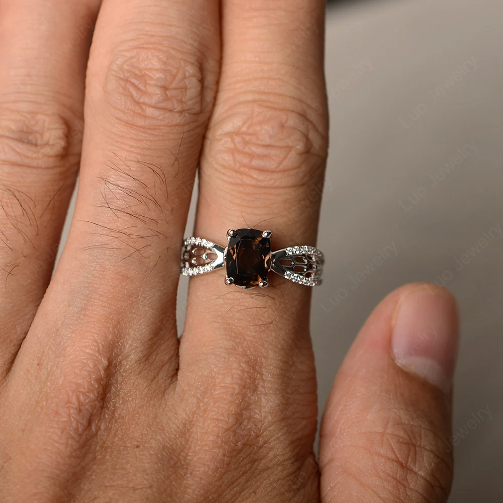Art Deco Cushion Cut Smoky Quartz Promise Ring - Image 3