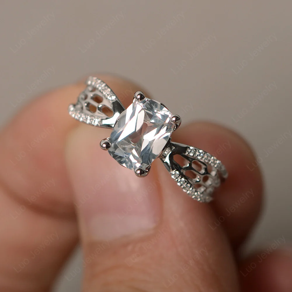 Art Deco Cushion Cut White Topaz Promise Ring