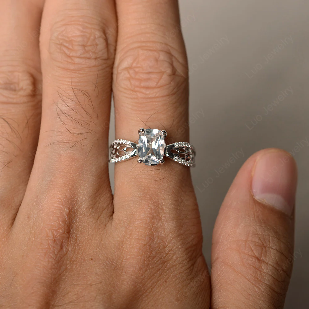 Art Deco Cushion Cut White Topaz Promise Ring - Image 3
