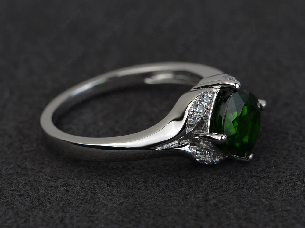 Diopside Kite Set Cushion Cut Ring - Image 2