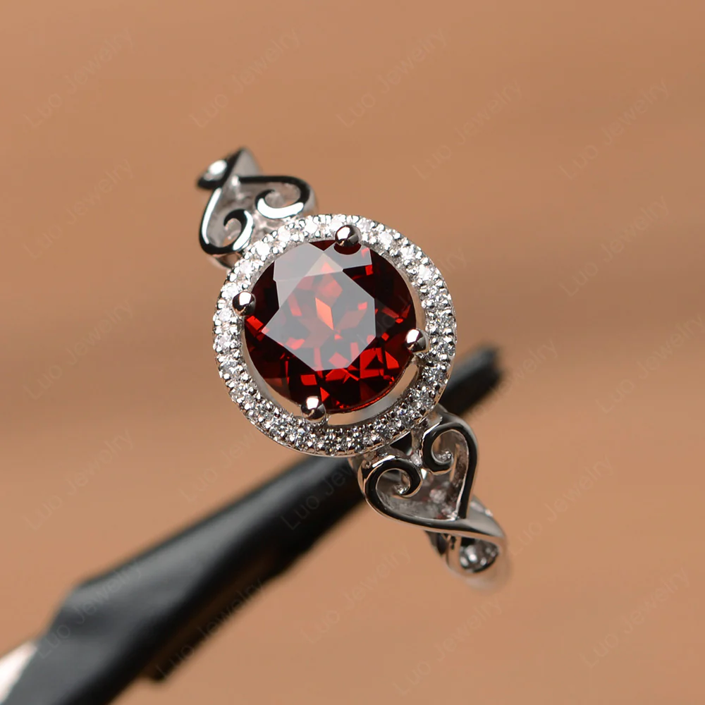 Art Deco Garnet Halo Engagement Ring - Image 2