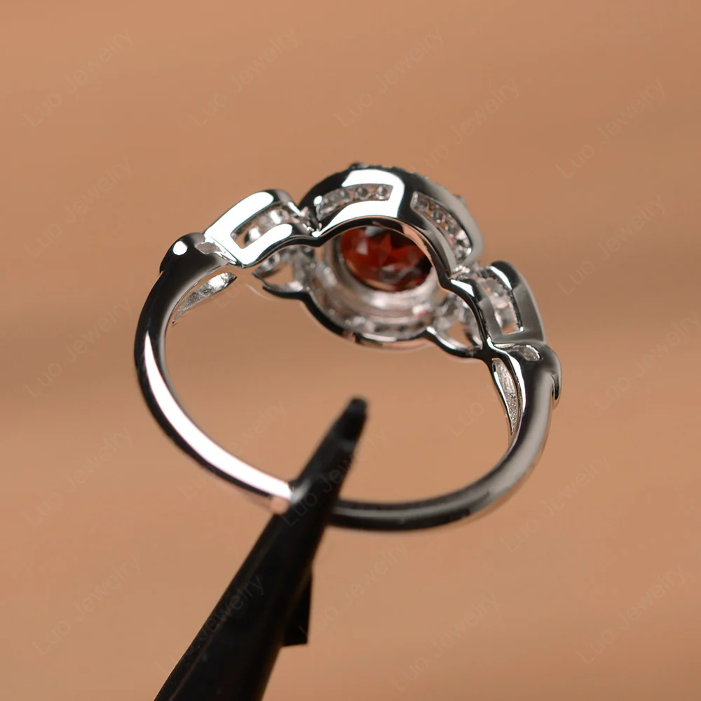 Art Deco Garnet Halo Engagement Ring - Image 3