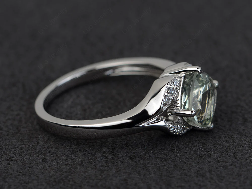 Green Amethyst Kite Set Cushion Cut Ring - Image 2