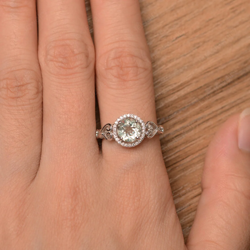 Green Amethyst Infinity Halo Ring - Image 4