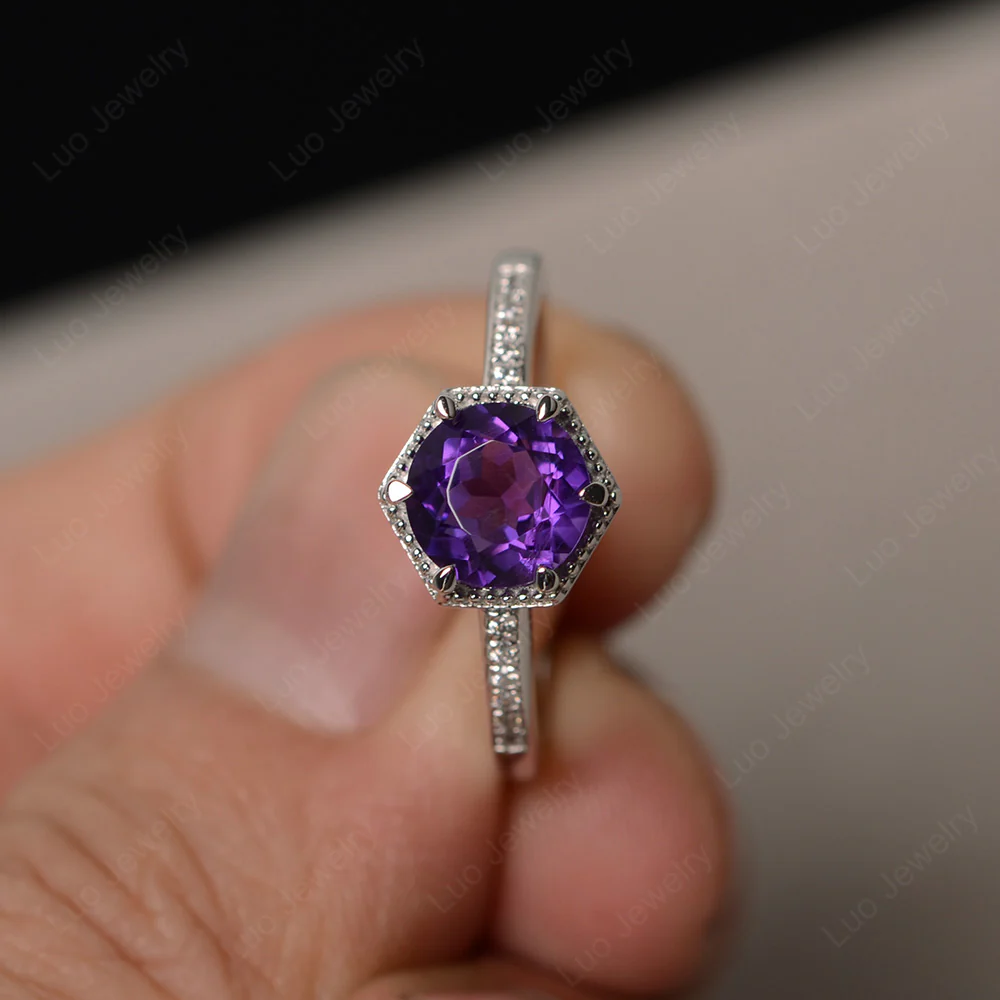 Art Deco Hexagon Set Amethyst Ring