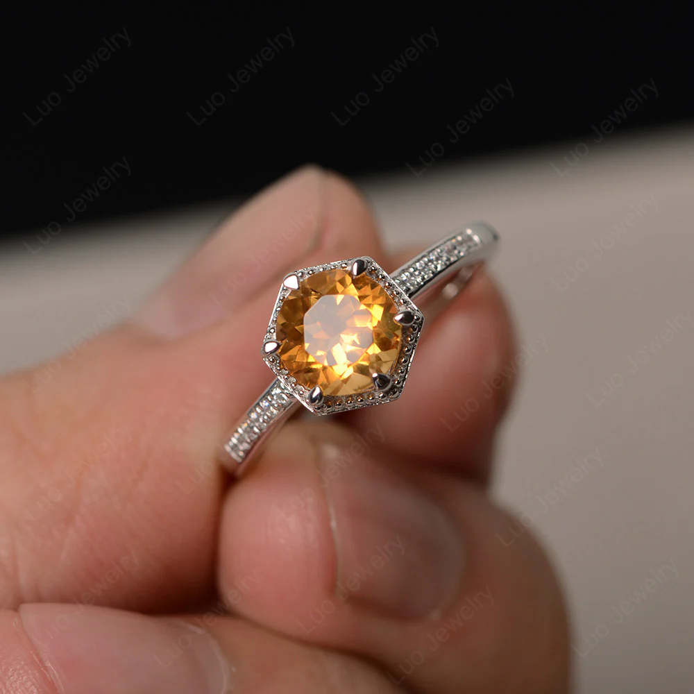 Art Deco Hexagon Set Citrine Ring