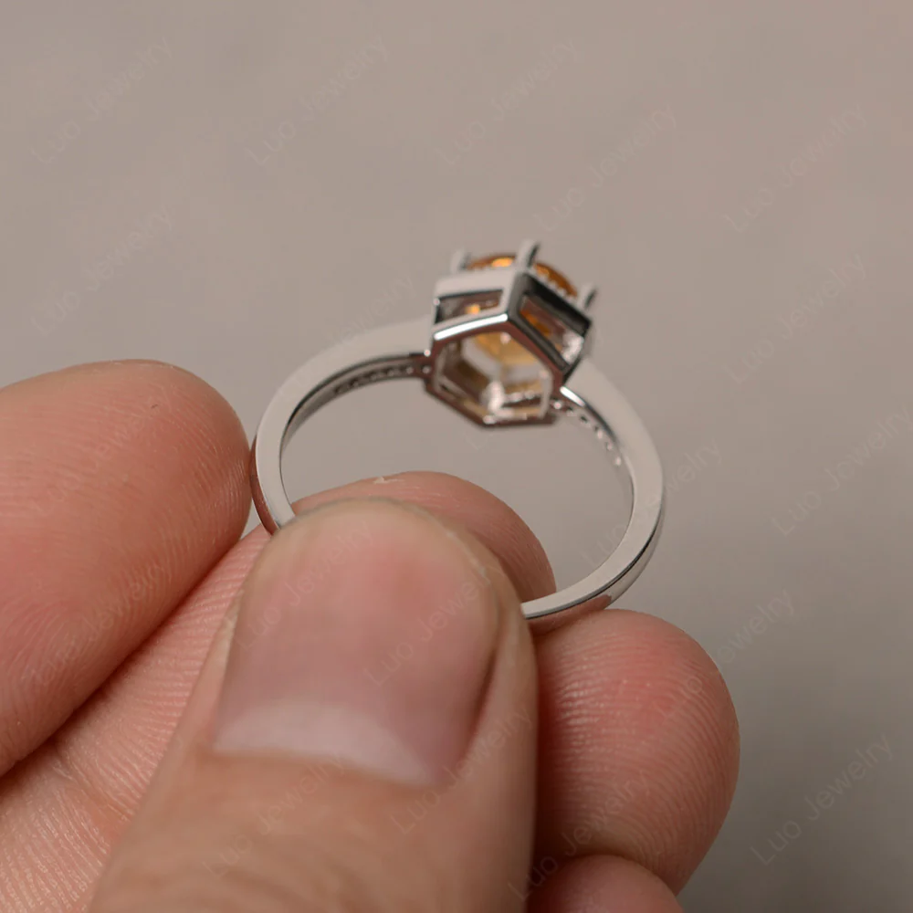 Art Deco Hexagon Set Citrine Ring - Image 2