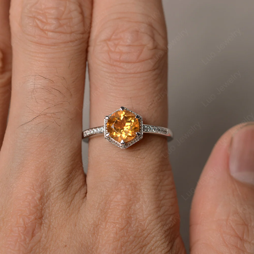 Art Deco Hexagon Set Citrine Ring - Image 3