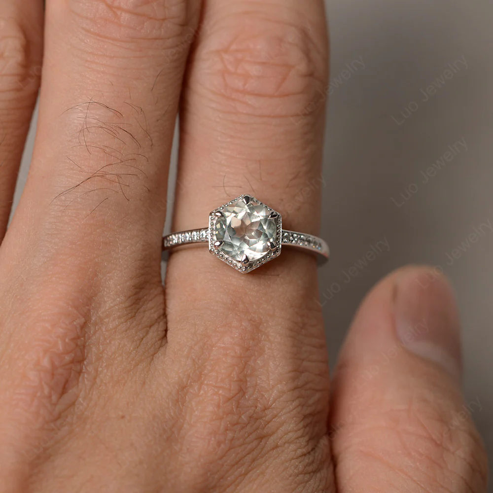 Art Deco Hexagon Set Green Amethyst Ring - Image 3