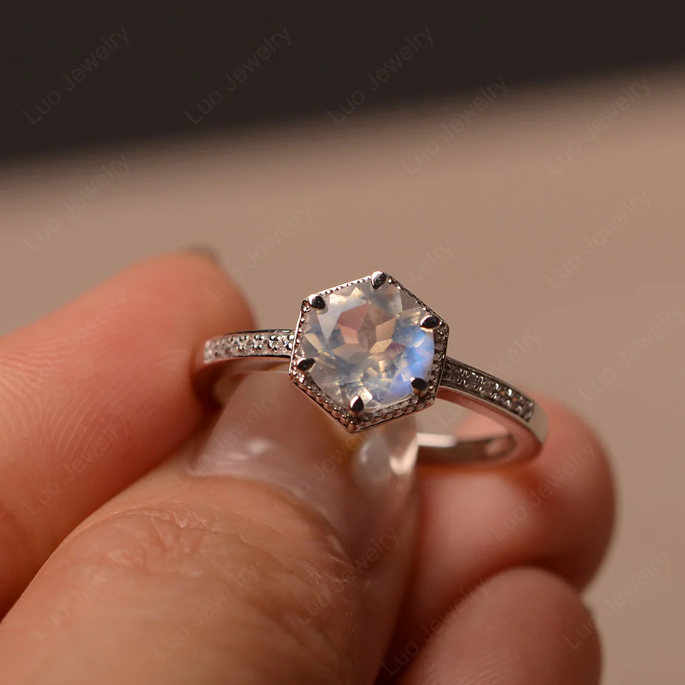 Art Deco Hexagon Set Moonstone Ring - Image 2