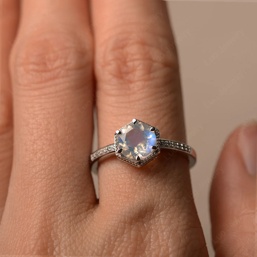 Art Deco Hexagon Set Moonstone Ring - Image 4