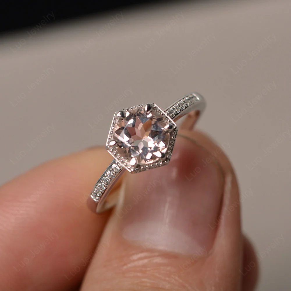 Art Deco Hexagon Set Morganite Ring - Image 2