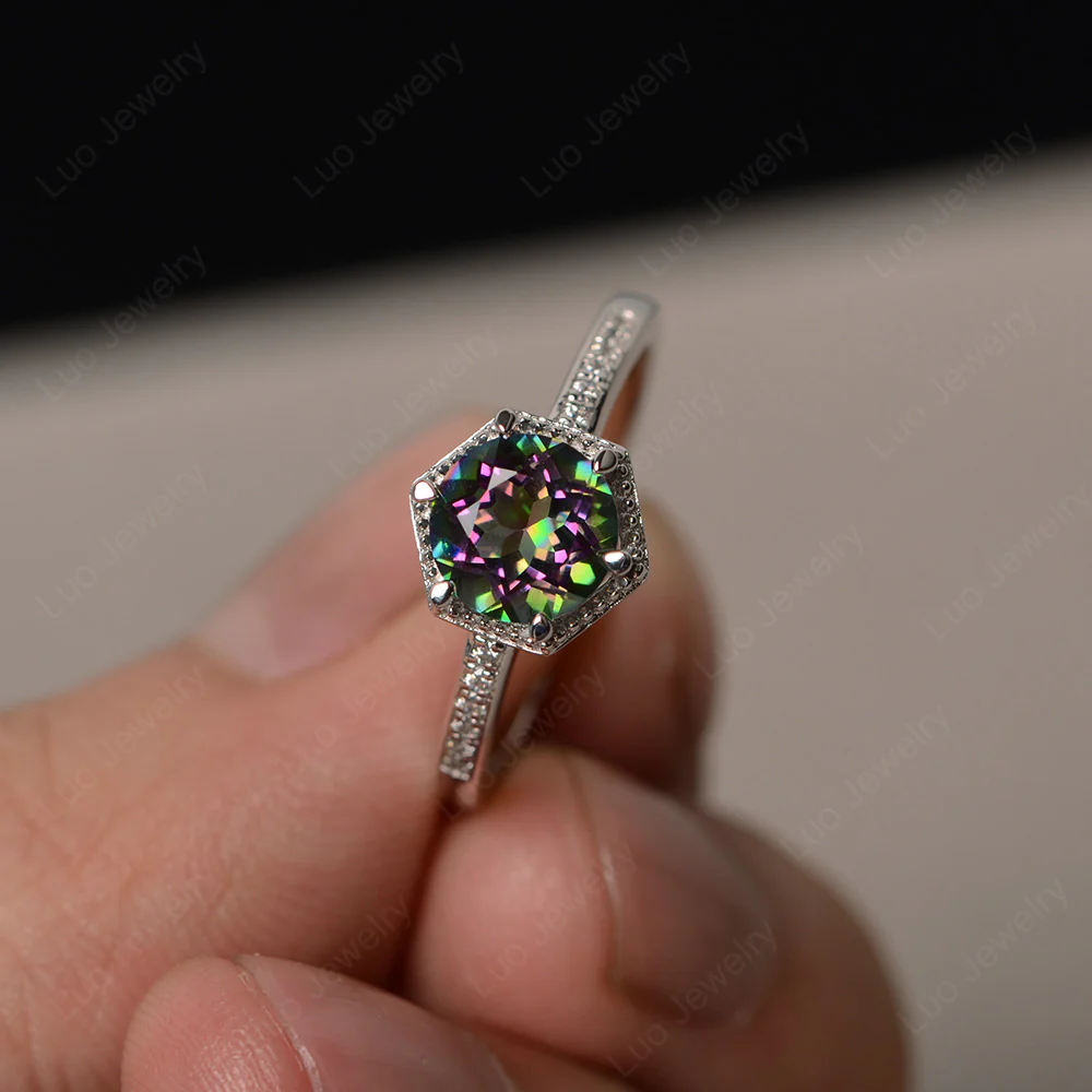 Art Deco Hexagon Set Mystic Topaz Ring